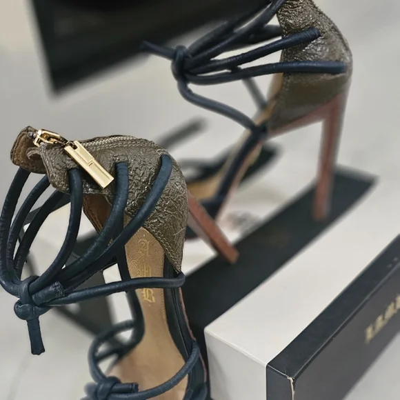 L.A.M.B. Qwen Stefani Blue Leather Strappy Heels - Picture 3 of 9